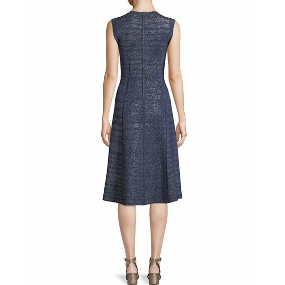 VERONICA BEARD FOLEY SLEEVELESS METALLIC FLARE MIDI DRESS sz M - Picture 2 of 11